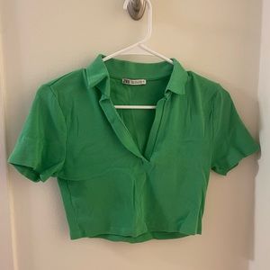 Zara crop top with collar and ribbed fabric size L